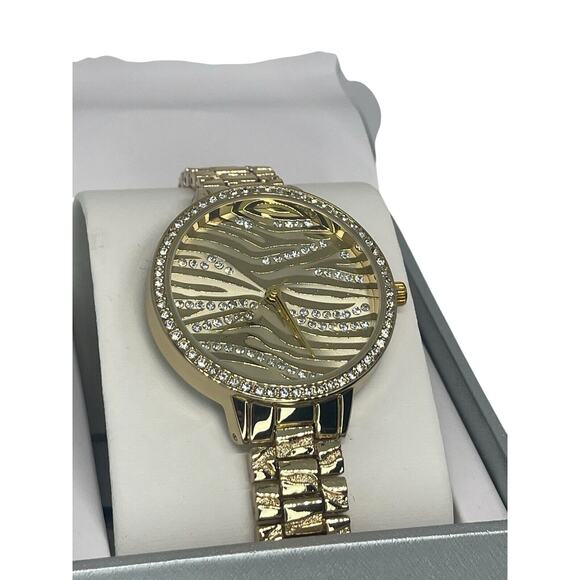 Gold Tone Textured Style Crystal Bezel Bracelet Watch Women\'s Trendy Fashion NEW main image 14